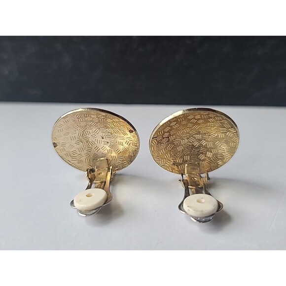 Cloisonne Enamel Butterfly And Floral Circular Shaped Clip-on Earrings Vintage - Picture 7 of 10